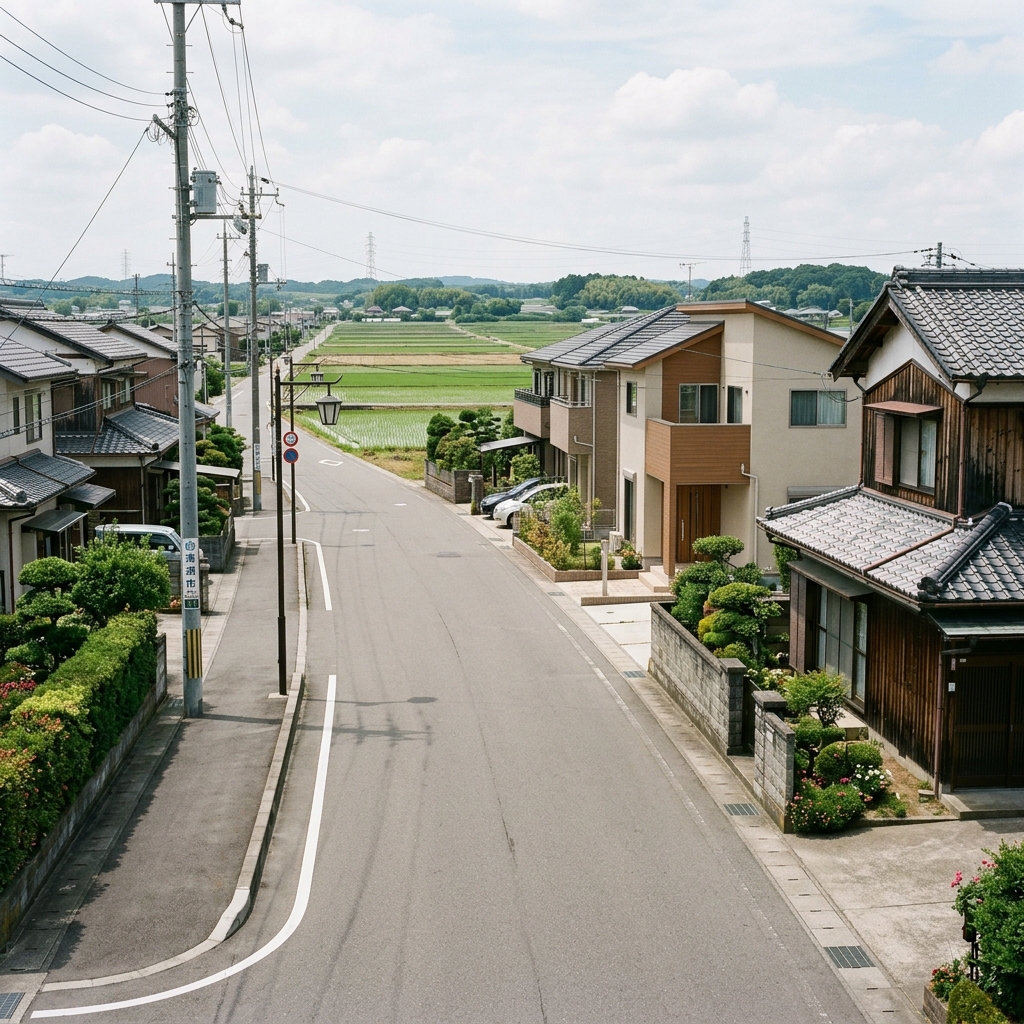 愛知県清須市の住宅街と丘陵地