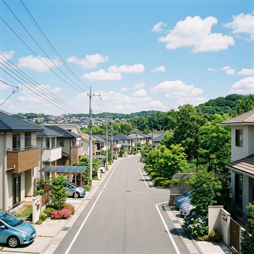 愛知県日進市の住宅街と丘陵地