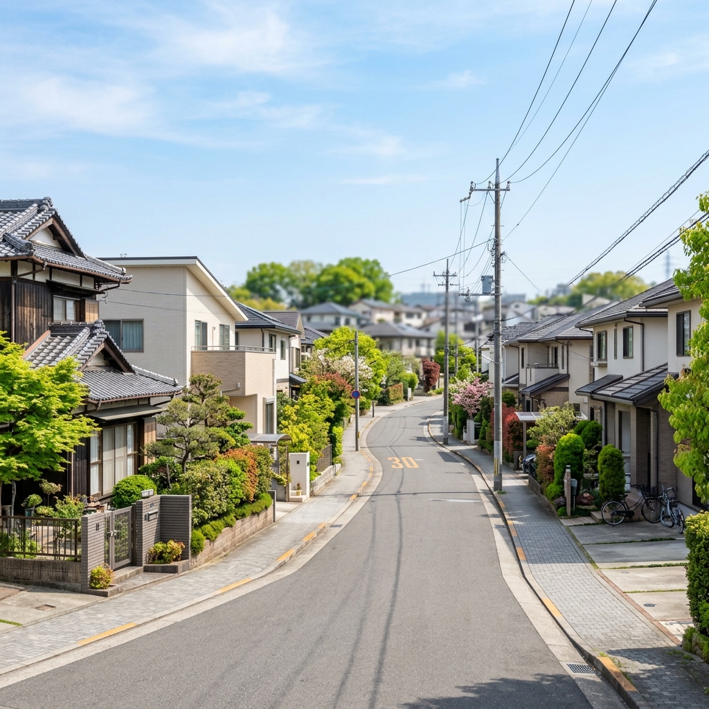 愛知県尾張旭市の住宅街と丘陵地