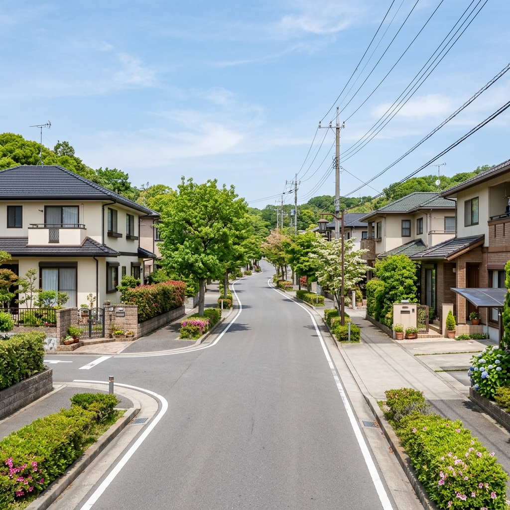 愛知県豊明市の住宅街と丘陵地